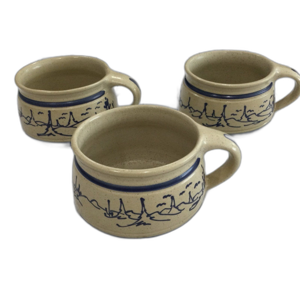 Vintage Glazed Stoneware Pottery Soup Bowl / Mug with Handle 4.5” Mouth